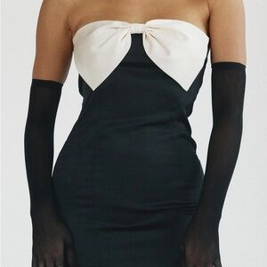 PRINCESS POLLY BLACK STRAPLESS DRESS W BOW DETAIL